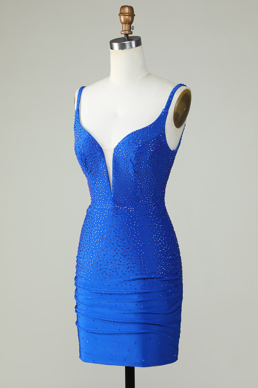 Bodycon Deep V Neck Royal Blue Short Cocktail Dress with Beading