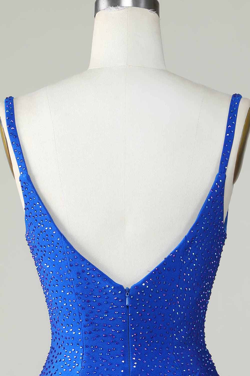 Bodycon Deep V Neck Royal Blue Short Cocktail Dress with Beading