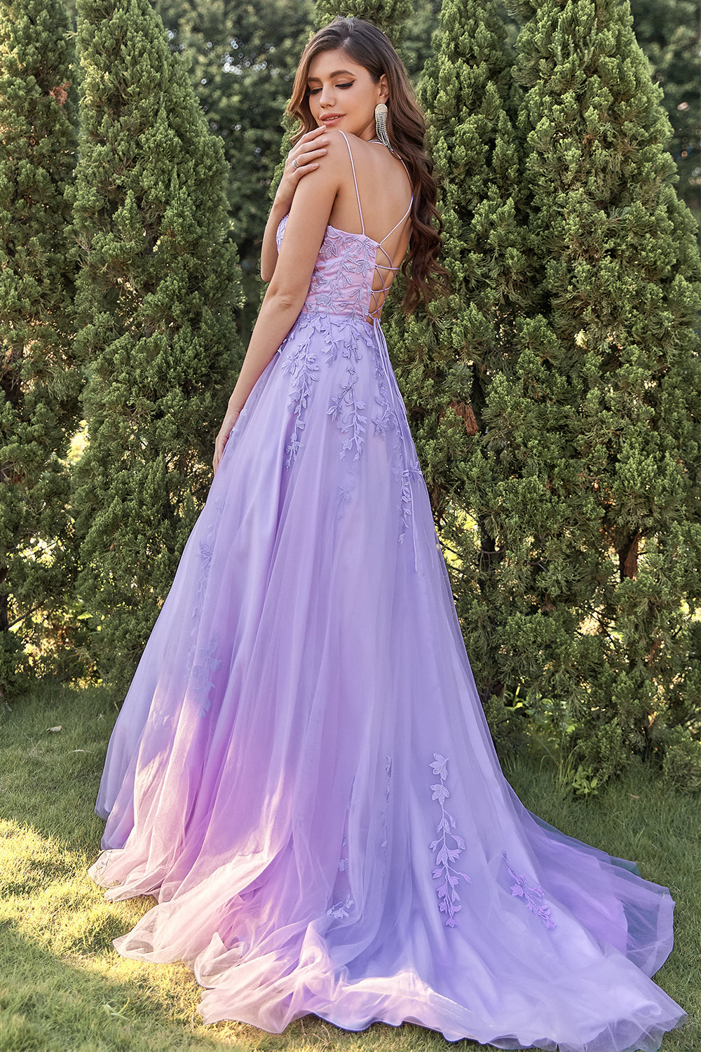 Purple Tulle Ball Dress with Appliques