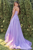 Purple Tulle Ball Dress with Appliques