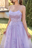 Purple Tulle Ball Dress with Appliques