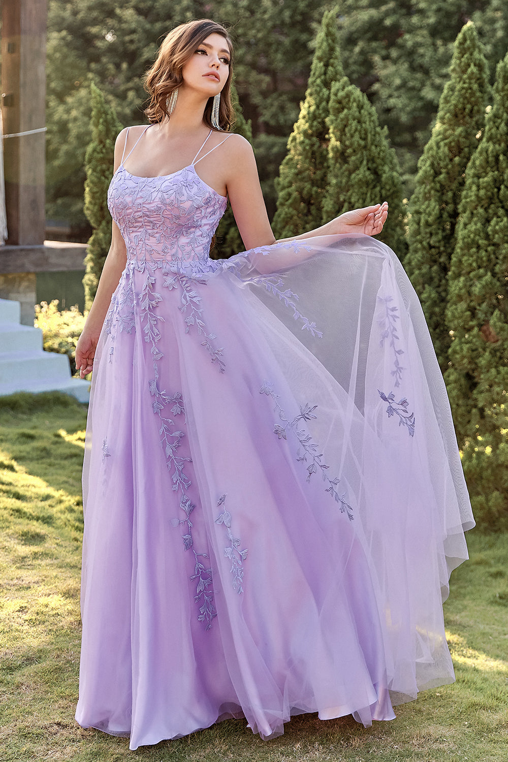 Purple Tulle Ball Dress with Appliques