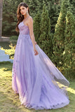 Purple Tulle Ball Dress with Appliques