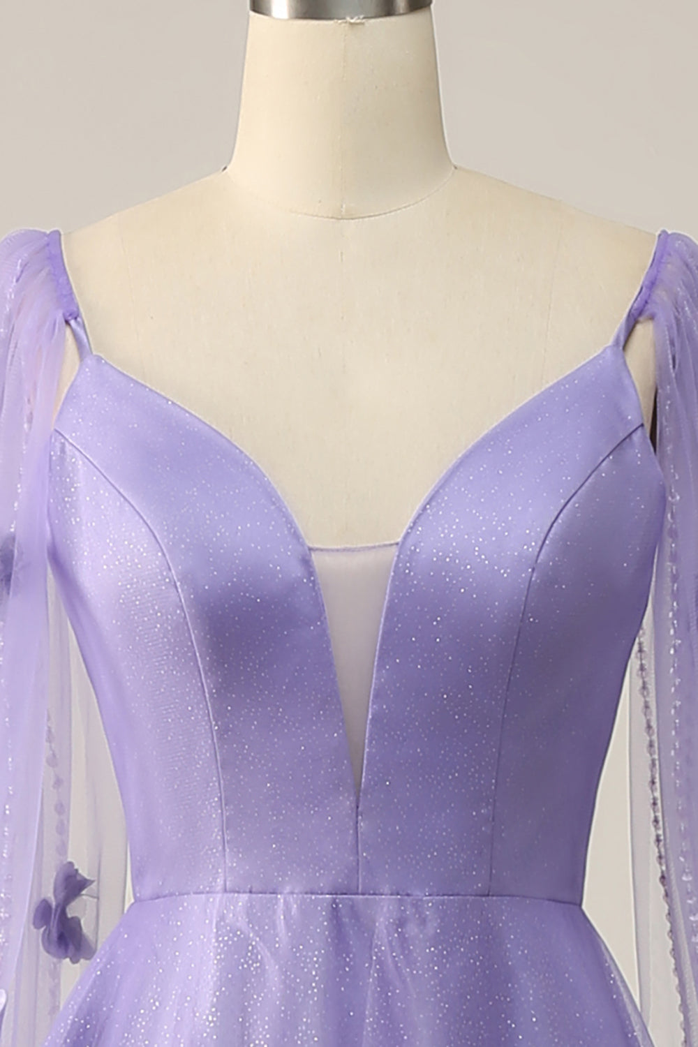 Lilac Watteau Train Ball Dress With 3D Flowers