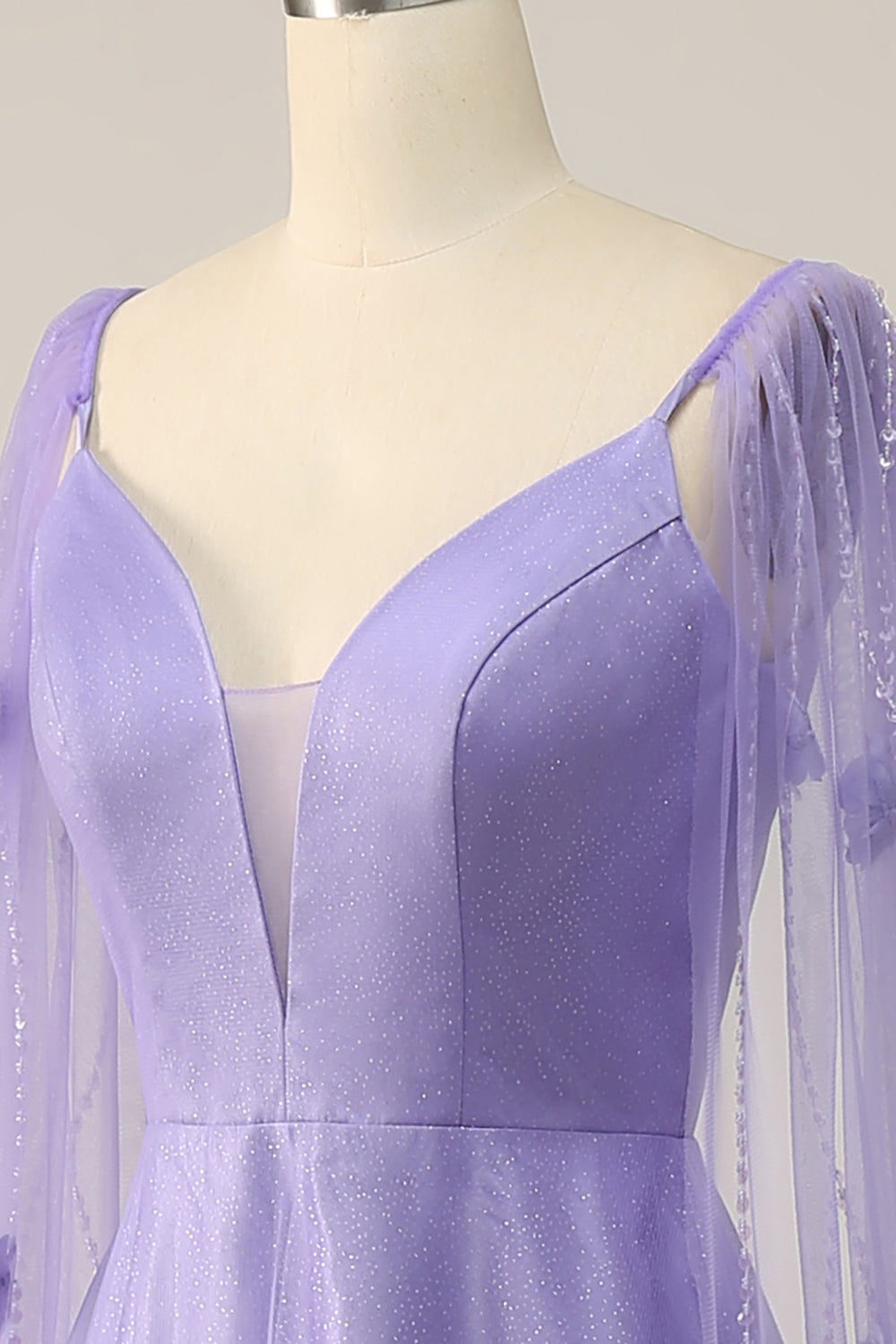 Lilac Watteau Train Ball Dress With 3D Flowers