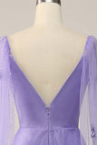 Lilac Watteau Train Ball Dress With 3D Flowers
