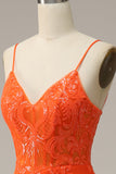 Orange Mermaid Spaghetti Straps Long Ball Dress with Split Front