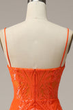 Orange Mermaid Spaghetti Straps Long Ball Dress with Split Front