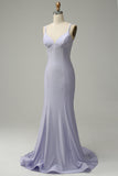 Mermaid Spaghetti Straps Lilac Long Ball Dress with Backless