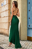 Trendy Mermaid Halter Neck Dark Green Long Ball Dress with Appliques Beading