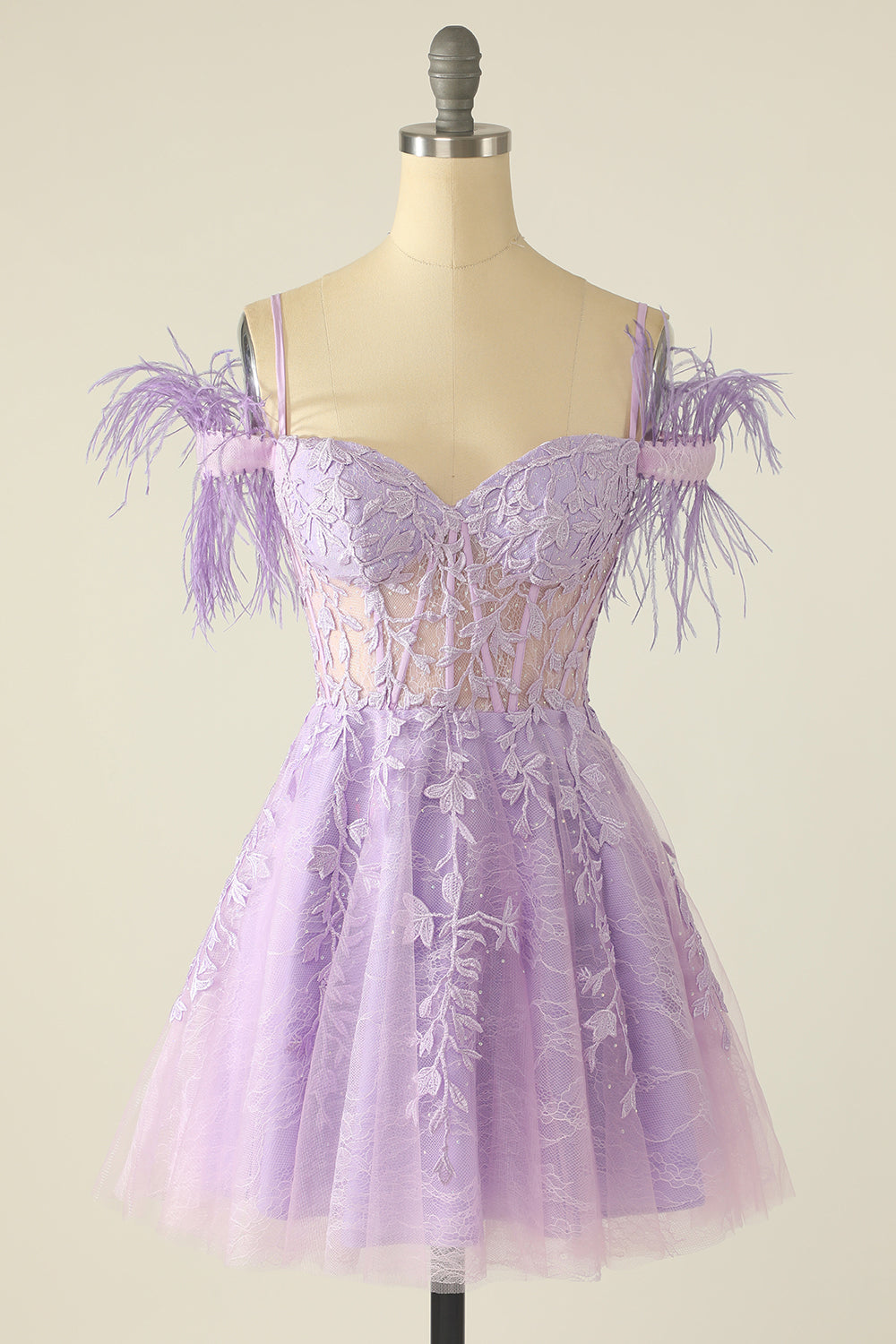 Blue Off Shoulder Cocktail Dress with Feathers