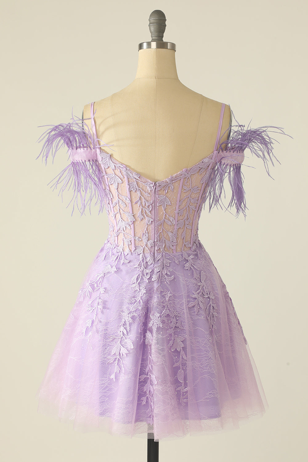Blue Off Shoulder Cocktail Dress with Feathers