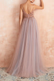 V-neck Grey Pink Tulle Ball Dress