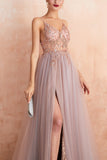 V-neck Grey Pink Tulle Ball Dress