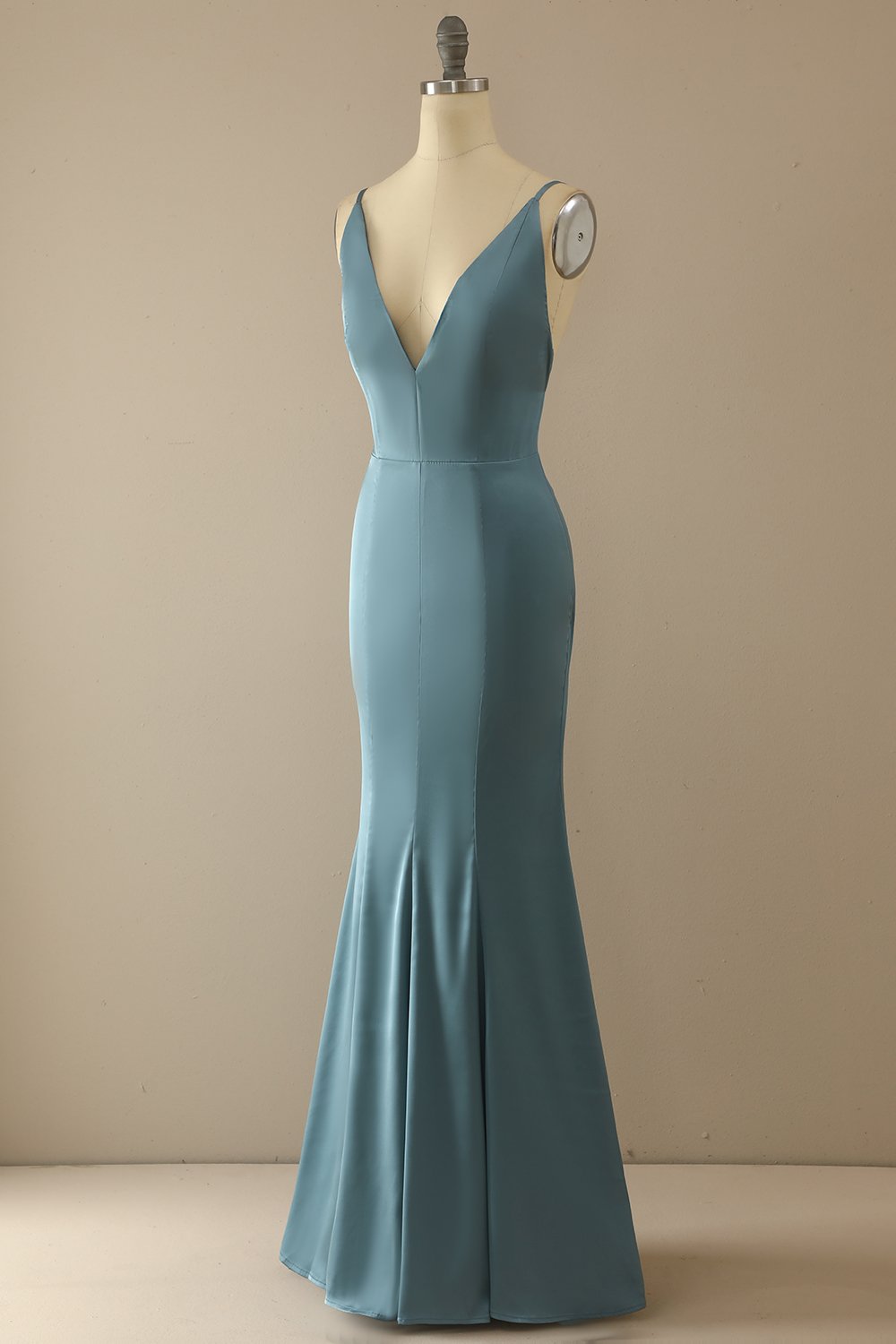 Mermaid Blue V-Neck Long Ball Dress