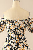Black Off Shoulder Print Casual Dress