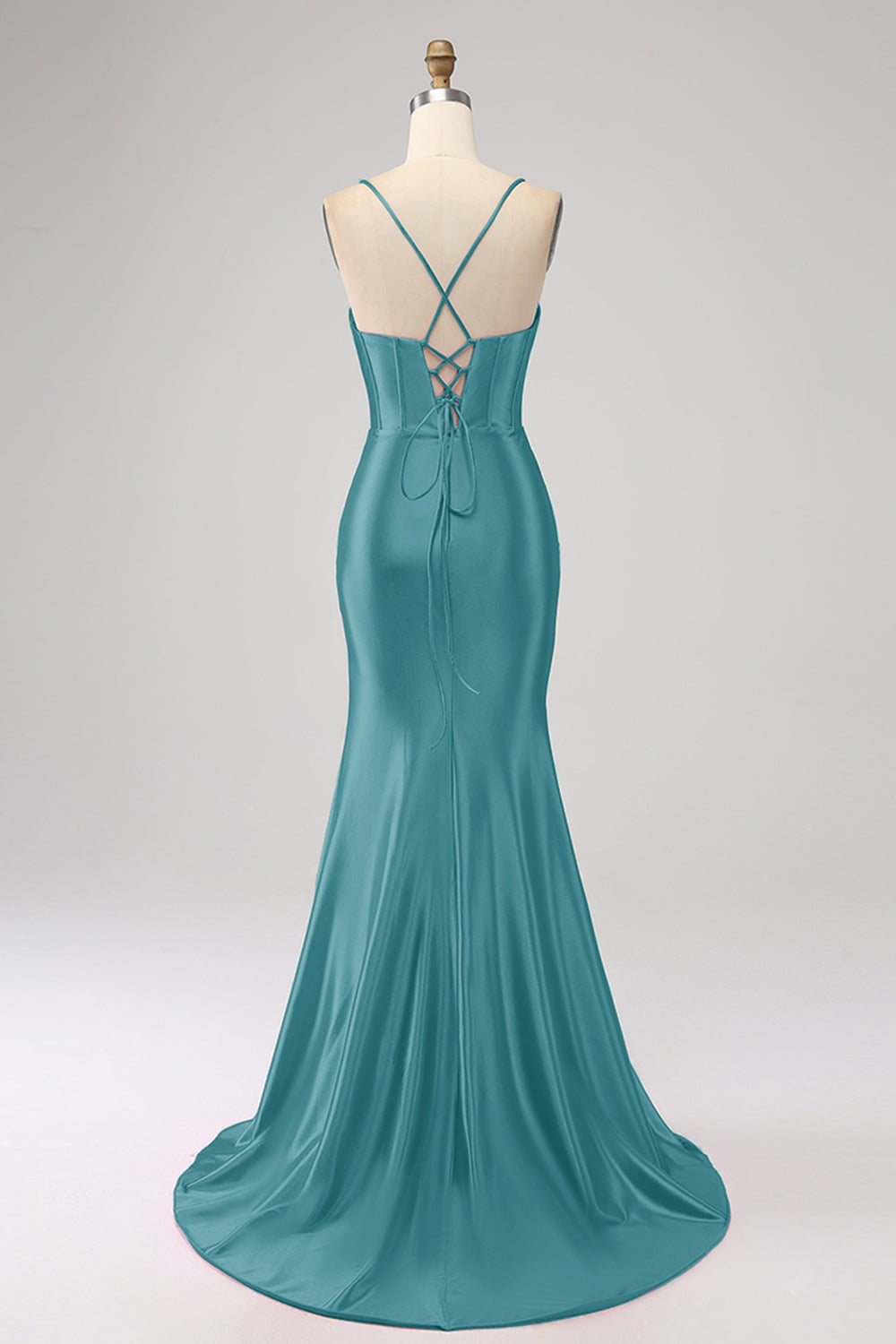 Stunning Black Mermaid Spaghetti Straps Corset Ball Dress with Split Front