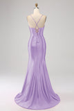 Stunning Red Mermaid Spaghetti Straps Corset Ball Dress with Split Front
