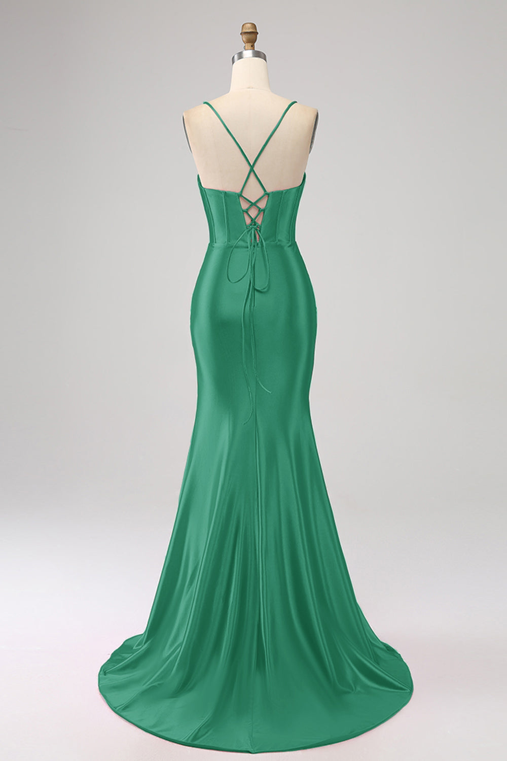 Stunning Black Mermaid Spaghetti Straps Corset Ball Dress with Split Front