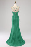Stunning Black Mermaid Spaghetti Straps Corset Ball Dress with Split Front