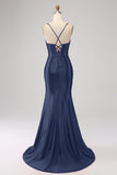 Stunning Red Mermaid Spaghetti Straps Corset Ball Dress with Split Front