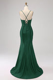 Stunning Red Mermaid Spaghetti Straps Corset Ball Dress with Split Front