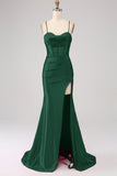 Stunning Red Mermaid Spaghetti Straps Corset Ball Dress with Split Front