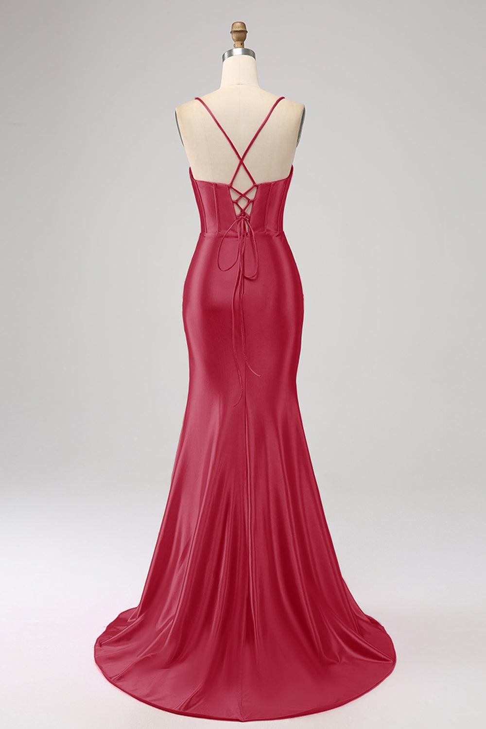 Stunning Black Mermaid Spaghetti Straps Corset Ball Dress with Split Front