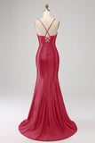 Stunning Black Mermaid Spaghetti Straps Corset Ball Dress with Split Front