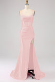 Stunning Black Mermaid Spaghetti Straps Corset Ball Dress with Split Front