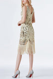 1920s Champagne Sequins Flapper Tea-Length Dress