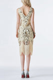 1920s Champagne Sequins Flapper Tea-Length Dress