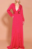 Red Polka Dots Long Sleeves Bohemian Dress