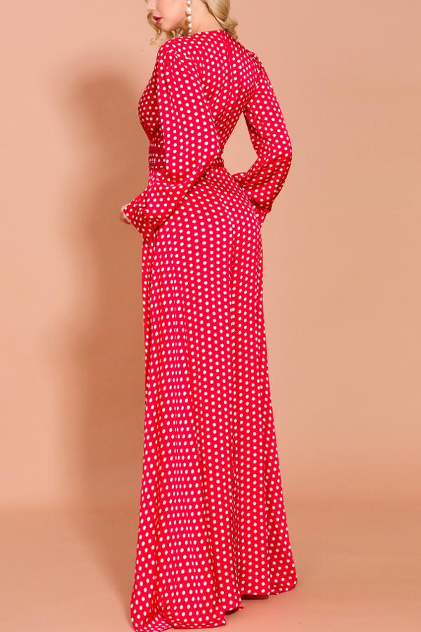 Red Polka Dots Long Sleeves Bohemian Dress