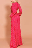 Red Polka Dots Long Sleeves Bohemian Dress