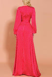Red Polka Dots Long Sleeves Bohemian Dress