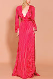 Red Polka Dots Long Sleeves Bohemian Dress