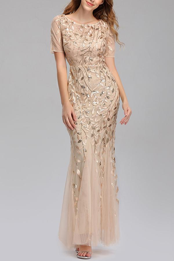 Mermaid Short Sleeves Champagne Ball Dress