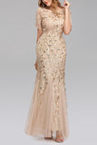 Mermaid Short Sleeves Champagne Ball Dress