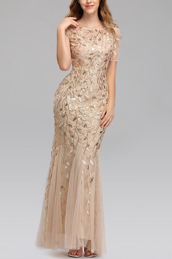 Mermaid Short Sleeves Champagne Ball Dress