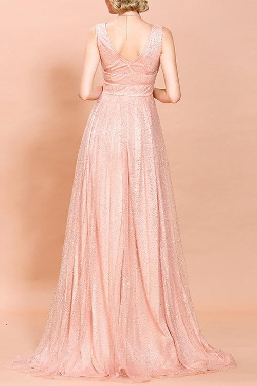 Pink Sequined Long Ball Dress
