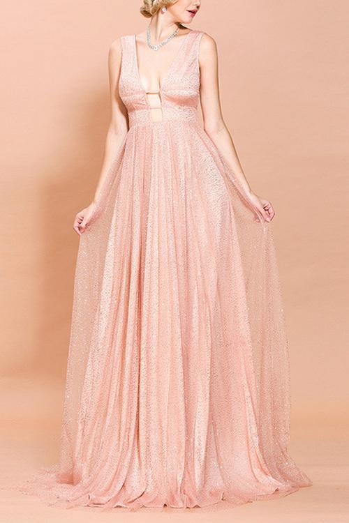 Pink Sequined Long Ball Dress