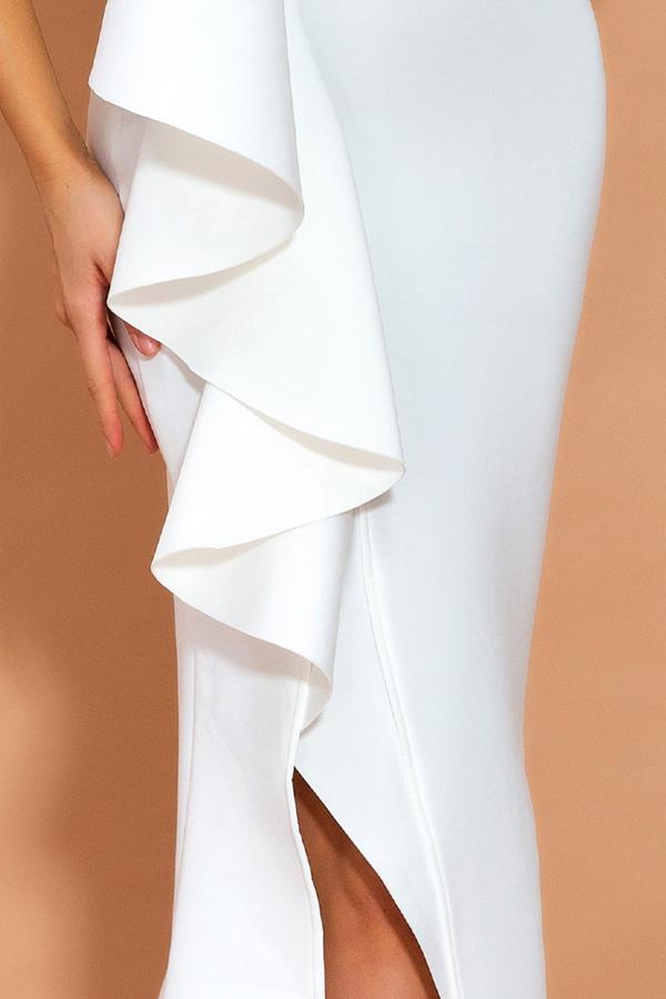 White Asymmetrical One-Shoulder Split Ball Dress
