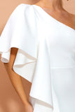 White Asymmetrical One-Shoulder Split Ball Dress