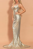 Gold V-Neck Mermaid Ball Dress