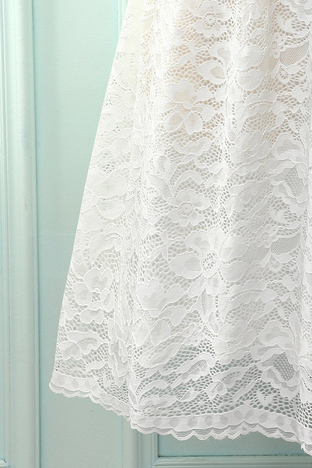 White V-Neck Formal Lace Dress