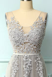 Grey Appliques Long Ball Dress