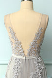 Grey Appliques Long Ball Dress