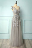 Grey Appliques Long Ball Dress