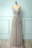 Grey Appliques Long Ball Dress